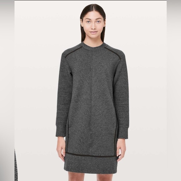 Lululemon On Repeat Dress - Heathered core dark grey. Optional cozy collar. 4. - Picture 2 of 10